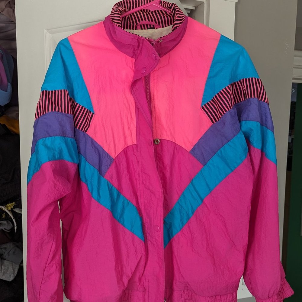 Vintage retro pink blue windbreaker rain jacket 80s 90s